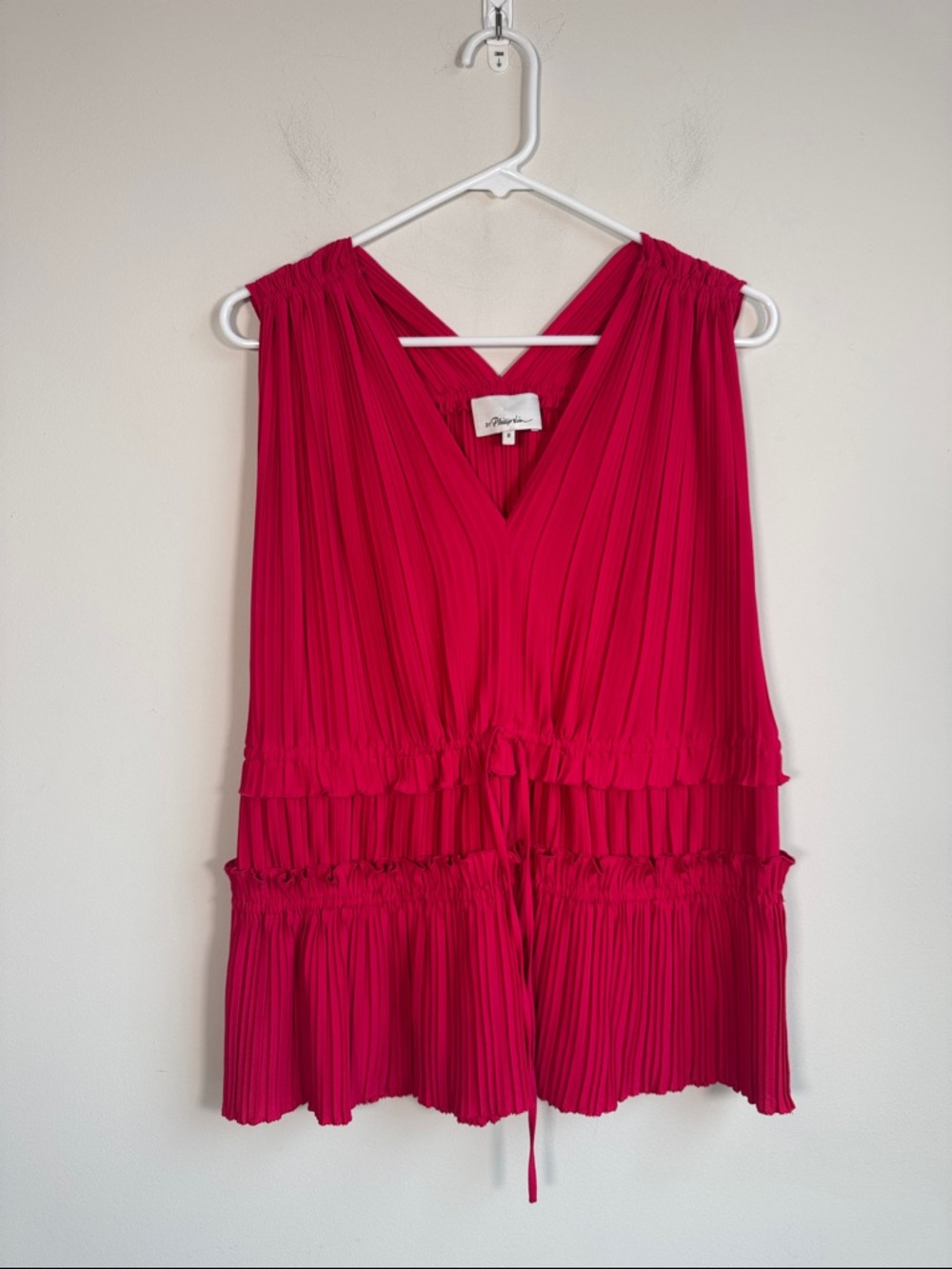 3.1 Phillip Lim Sleevless Pleated Tie Waist Blouse in Hot Pink - 8